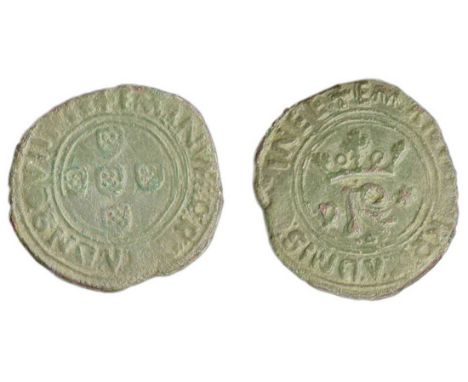 Portugal. Manuel I, "the Fortunate" (1495-1521). Copper Real. Porto. 29 x 26mm, 8.44 gms. Crowned cruciform Arms, rev. Crowne