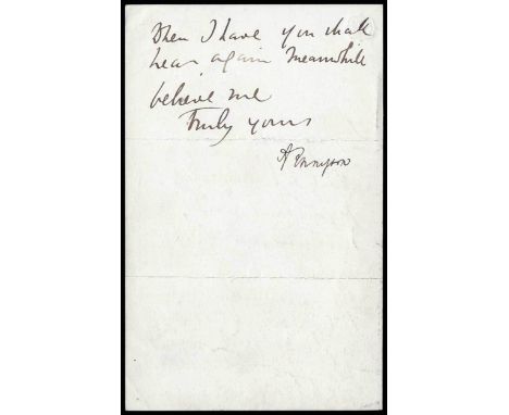 Tennyson, Alfred Lord (1809-1892). Poet Laureate of Great Britain and Ireland during most of Queen Victoria's reign; still on