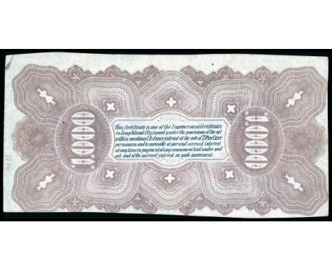 Long Island City 7% Improvement Certificate. $1000. 1881. Brown $1000 under print and back, ornate borders. E. Wells Sacket &