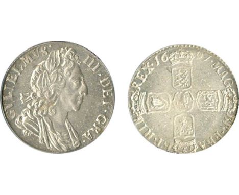 Great Britain. William III (1694-1702). Sixpence, 1697. Third draped bust right, rev. Cruciform Arms, later harp, large crown