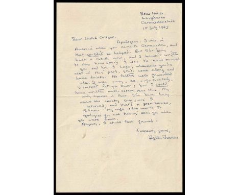 Thomas, Dylan (1914-1953). Welsh poet and writer. Well-known for "Do Not Go Gentle Into the Night" and "Death Shall Have No D