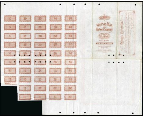 Aransas Pass Harbor (Texas) 1896. $1000. Gold Bond. Issued, cancelled. No.318. Red borders. Map showing the Aransas Pass whic