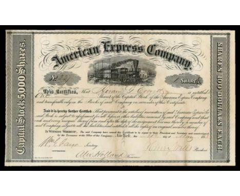 American Express (New York). May 21, 1853. No.227. One share. Type 1. Capital Stock 5,000 shares. Passenger train facing righ