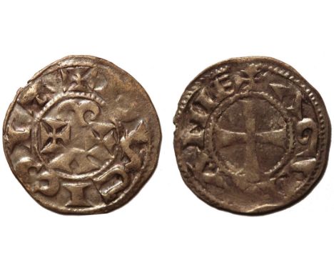 Anglo-Gallic. Eleanor, wife of Henry II, Duchess (1137-1204). Aquitaine. Denier. 0.88 gms. Two small crosses side-by-side, in