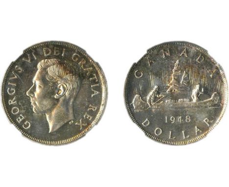 Canada. George VI (1936-1952). Dollar, 1948. KM 46. NGC MS63. Light and attractive tones of pink, blue and golden brown grace