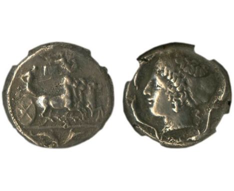 Sicily. Syracuse. Second Democracy. AR Tetradrachm, ca. 415-405 BC. 17.42 gms. Obverse signed by Euainetos, reverse signed by