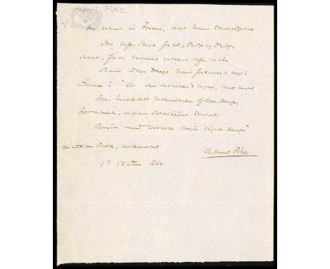 Pike, Albert (1809-1891). Confederate military officer, writer, poet, attorney. One of very few Confederate officers buried i