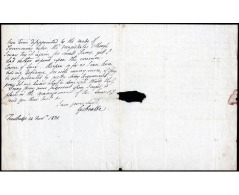 Crabbe, George (1754-1832). English poet and naturalist who was greatly admired by Byron. ALS, 8vo, 2 pages. Crabbe's "The Bo