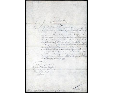 Charles II. Stuart King of England, Scotland, and Ireland (1660-1685). LS, 4vo. July 27, 1666. Signed "Charles R" at the top.