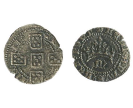 Portugal. Fernando I, "the Handsome" (1367-1383). Billon Pilarte. Miranda. 1.02 gms. Cruciform Arms, annulet between first an