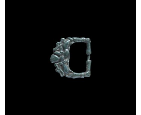 11th century AD. A Scandinavian type D-shaped bronze buckle loop with panel of gripping zoomorphs to the forward edge.    8.3
