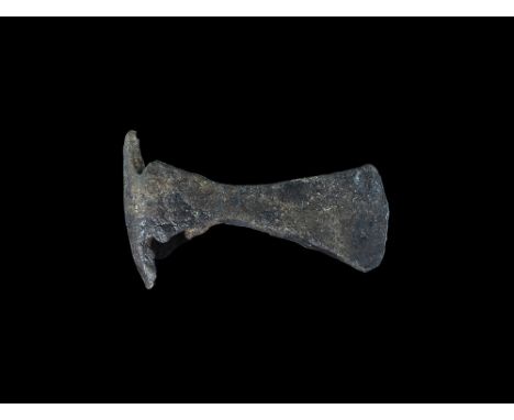 9th-12th century AD. A hand-forged iron axehead with bar to the rear of the socket; Baltic workmanship. Cf. Sedov, B.B. Finno