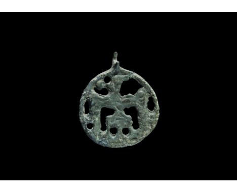 11th-12th century AD. A bronze Scandinavian type pendant (also widespread in the historical Rus region), with integral loop, 