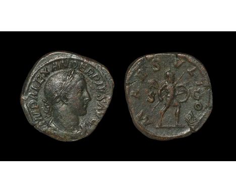 231-235 AD. Rome mint. Obv: IMP ALEXANDER PIVS AVG legend with laureate, draped and cuirassed bust right. Rev: MARS VLTOR leg