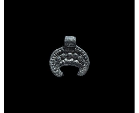 9th-12th century AD. A flat-section bronze crescentic Scandinavian type pendant (also widespread in the historical Rus region