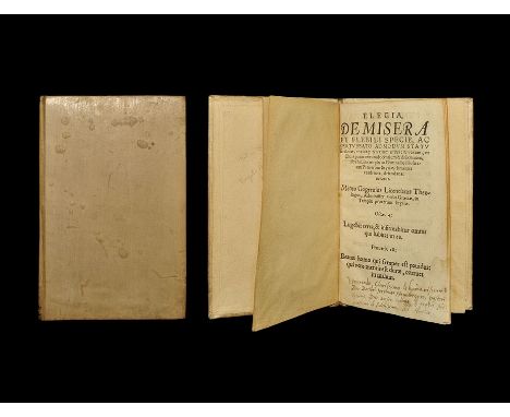 Published 1575 AD. A printed tract by Mento Gogreve (Mento Gogrevius), 'Licentiatus Theologus' of Saxony titled Elegia de Mis