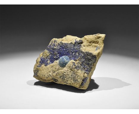 . A druse of azurite crystals on matrix with two hemispheres of azurite/malachite, with old Gregory, Bottley and Lloyd label 