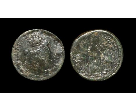 Circa 1674 AD. Obv: King David playing harp with crown above and FLOREAT REX legend. Rev: St Patrick holding staff and expell