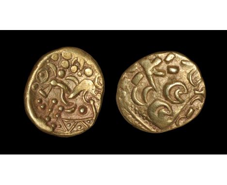 50-5 BC. Horse left type, NE5-6. Obv: wreath, cloak and crescents. Rev: horse left with pellet below, 'eye' above head and pe