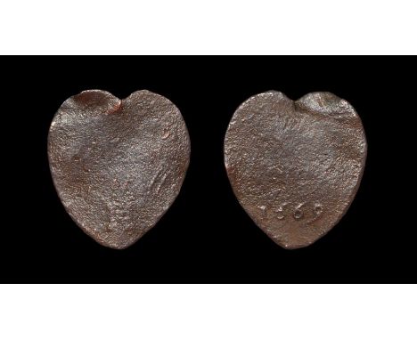 Dated 1669 AD. Obv: a tower with [Mary Witham in Hull] legend in script. Rev: [Her Half Penny] legend in two lines in script 