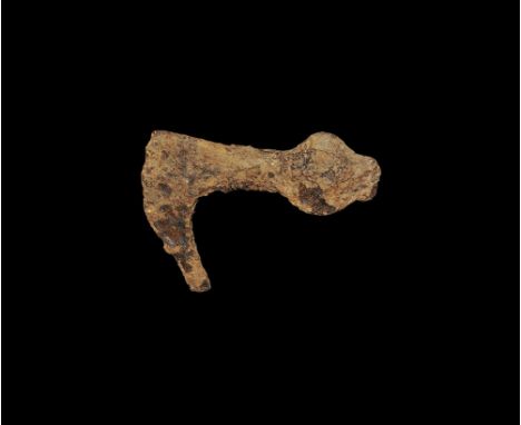 9th-12th century AD. A hand-forged axehead with tapering extension to the lower edge of the blade, hammer to the rear. Cf. Se