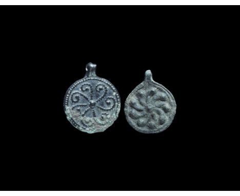 10th-11th century AD. A pair of bronze Scandinavian type pendants (also widespread in the historical Rus region), each with i