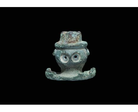 1st-2nd century AD. A bronze linch pin of vase-headed type with transverse piercings to the bulb, square-section socket below