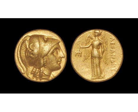 330-320 BC. Amphipolis mint. Obv: helmeted head of Athena right with coiled serpent on helmet. Rev: ALEXANDROU legend to righ