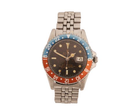 model no. 1675, case red 874708, circa 1963, the signed gloss black gilt print tritium dial with Mercedes pattern hands, magn