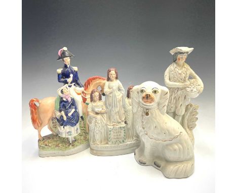 Four Victorian Staffordshire figures, to include the Good Templars Motto, Faith, Hope and Charity, height 28cm, width 21cm, a
