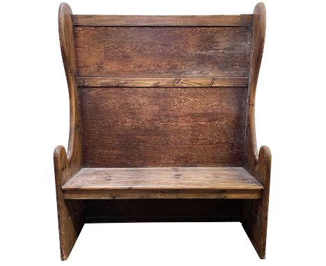 A pine and elm hall bench, circa 1900, height 152cm, width 122cm.