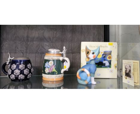 A Goebel Niko the Cat by Rosine Wachtmeister with original box, 18cm and two Steins (3)
