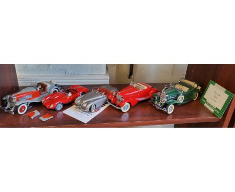 Five Franklin Mint 1:24 scale cars including Mercedes-Benz 500K (5)