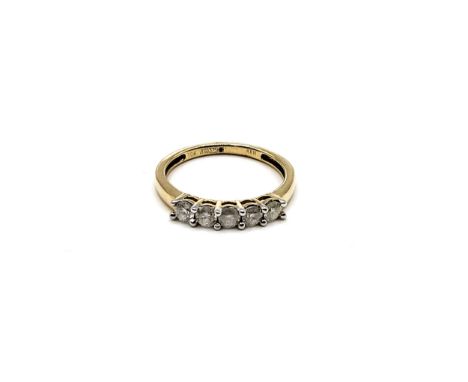 A 9ct yellow gold five-stone linear-set diamond ring. Round brilliant cut diamonds approx. 0.50ct. Size N 1.9gms.