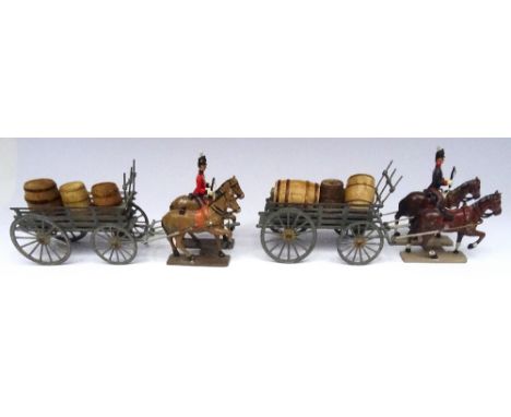 CBG Mignot Barrel Wagons two, with two horse teams, six turned oak barrels and two British Army Drivers recast by Giles Brown