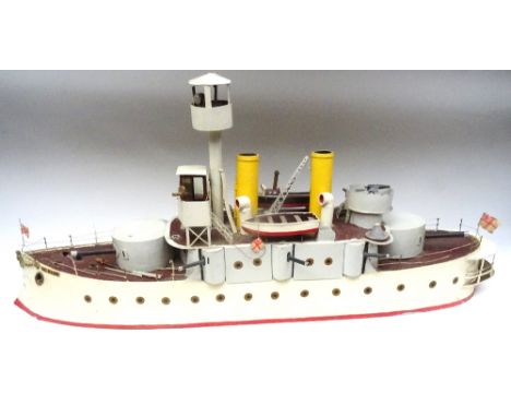 Gunboat "HMS Benbow" once part of the Henry Harris collection 34cm long overall, constructed of cardboard in the toy style (C