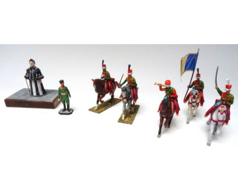 54mm scale Models, Mamelukes of the Imperial Guard, mounted with Officer, Trumpeter and Standard, with a Russian Officer on f