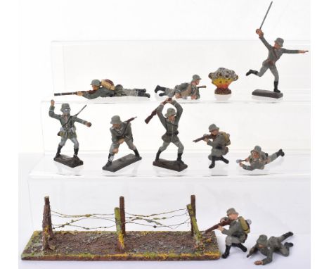 Quantity of Lineol Wehrmacht Geman Composition figures,70mm, lying firing, with mechanism, 2 x lying with stick grenades, off