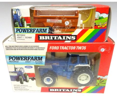 Britains RARE sets 9321 Powerfarm Ford TW35 Tractor with Driver and 9342 Howard Rotary Manure Spreader in original boxes (Con