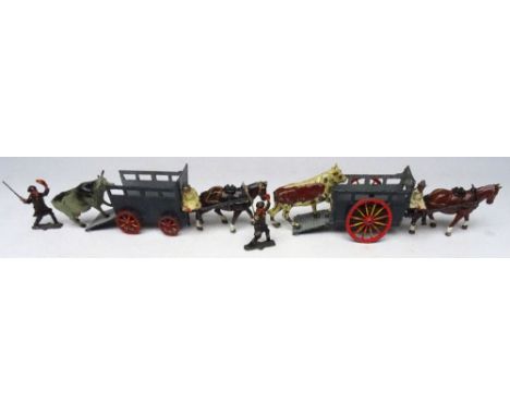 Johillco RARE two-wheel Bullock Cart and four-wheel Bullock Cart with horses, Carters, Drovers cow and bullock (Condition Goo