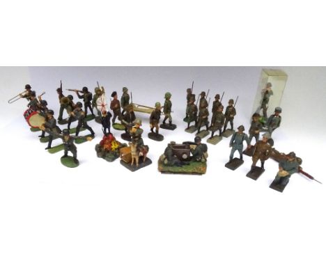 Elastolin and other Composition figures 70mm scale, one in plastic with original box, various periods and nations with German