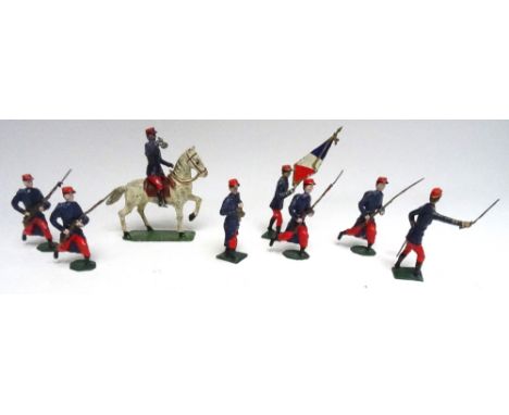 XR early solid cast 65mm scale French Infanterie charging with mounted and foot Officers, Bugler and Coloour Bearer (Conditio