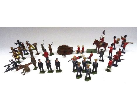 Various Toy Soldiers Britains second grade Sailors and Royal Naval Volunteer Reserve, Hill Abyssinian War, Crescent Indian Ar