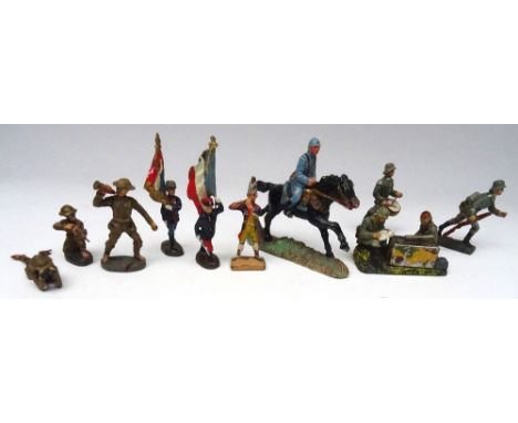 Composition 70mm scale including Elastolin, Lineol and other figures (Condition Good, some cracks and one chip, morse code ta