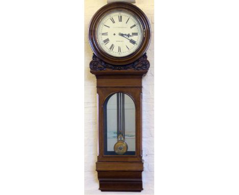 Large Victorian wall clock, the oak case with a painted Roman dial named J&amp;T Stevenson, Hanley, diameter 33cm, eight day 