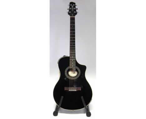 Line 6 Variax 700 electric acoustic guitar   in piano black finish, serial number 05020284 with case, instruction book, foots