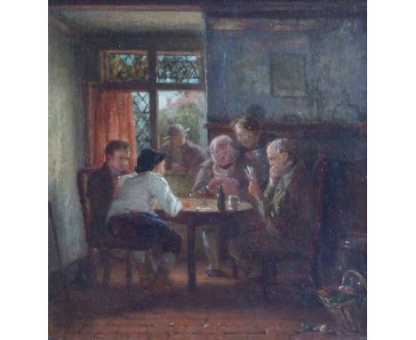 Thomas Webster (British, 1800-1886),  The card players, initialled, with gallery label - 'Thomas Agnew & Sons, Manchester' on