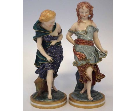 Pair of Royal Worcester figures   representing 'Before the Wind' and 'Against the Wind' printed and impressed marks to bases,