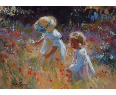 Dianne E. Flynn (1939-),   "Sisters in Summertime", signed, titled on verso, acrylic, 25.5 x 35.5cm.; 10 x 14in.     * Dianne