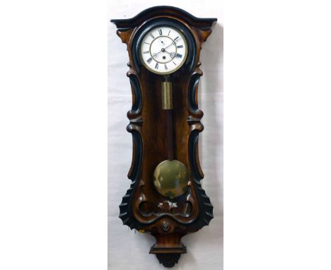 Vienna type regulator wall clock, 19th century, white enamel Roman dial with reserved field and seconds dial, 18cm overall, s